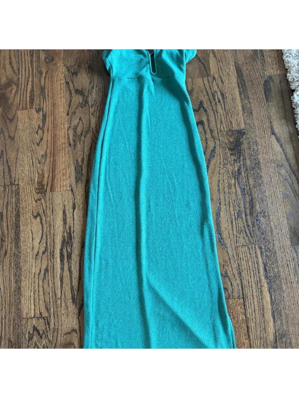 A New Day dark seafoam green maxi dress with side slit